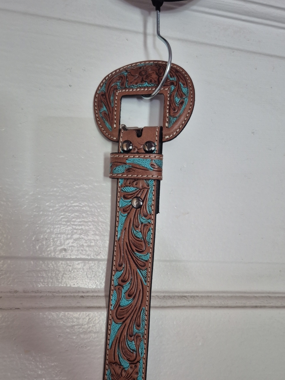 Myra Bag Brown and Turquoise Tooled Leather Belt